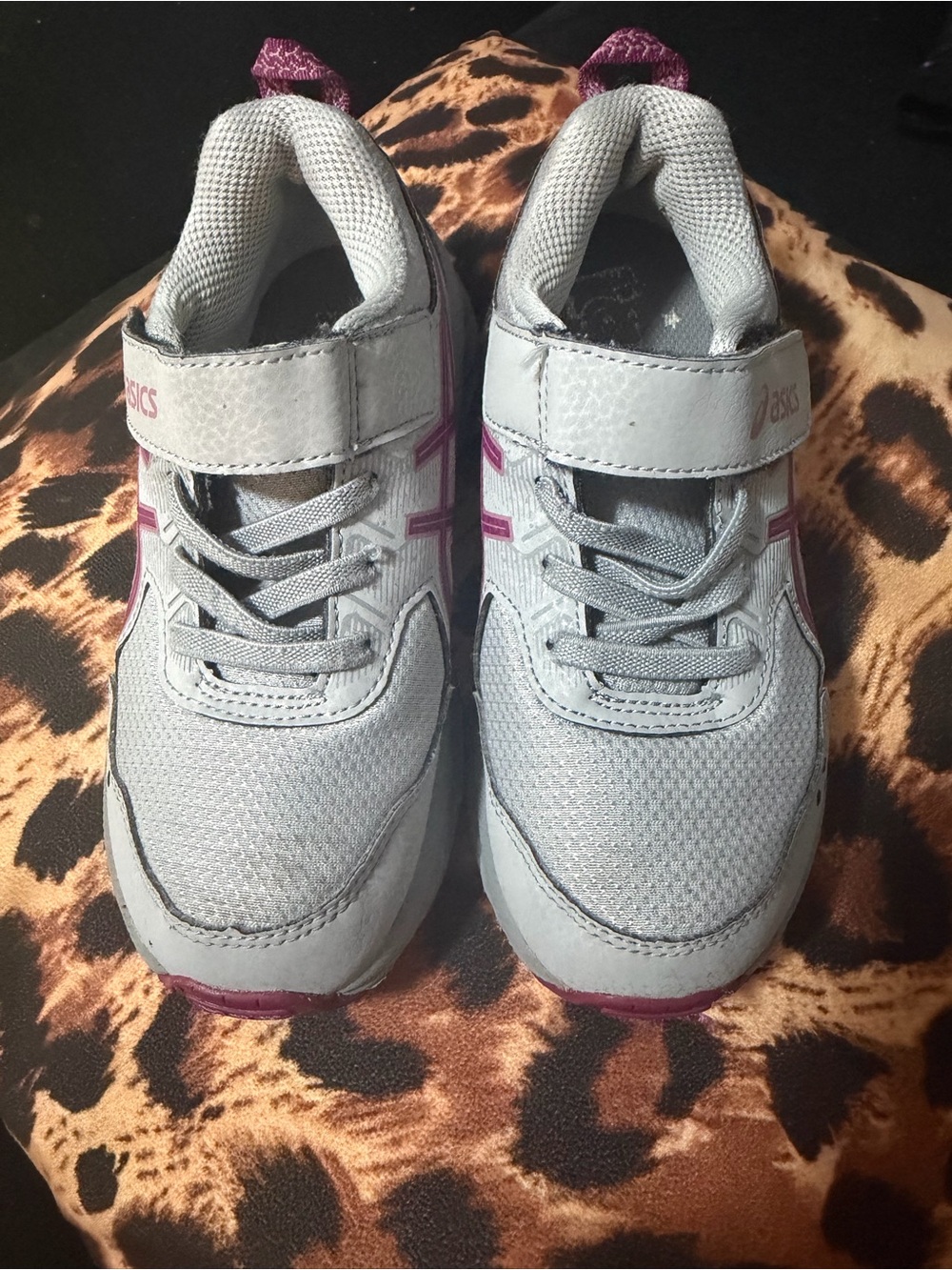 Asics Kids Light Gray and Pink Athletic Sneakers with Hook-and-Loop Strap